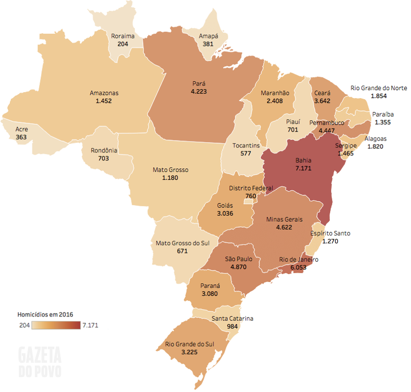 Mapa dos Homicídios no Brasil em 2016 – Atlas da violência 2018 – Gazeta do Povo