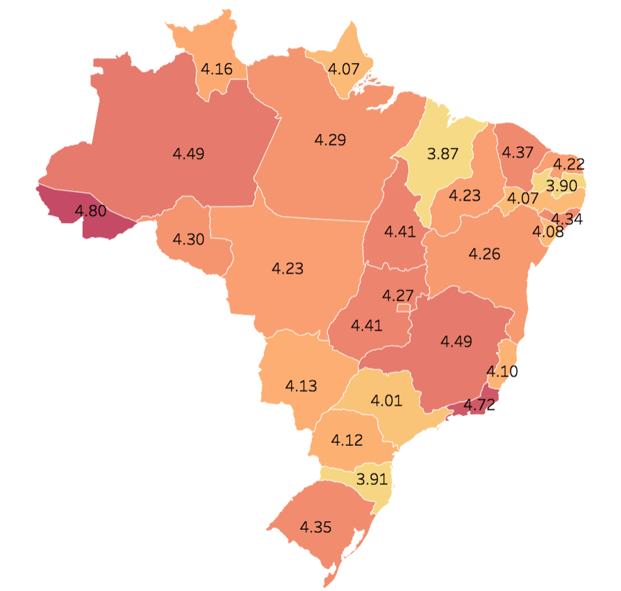 Mapa do Brasil com o preço médio da gasolina por estados. Descubra onde fica a gasolina mais cara e a mais barata