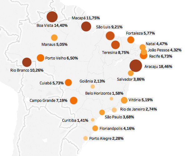 Infográfico: Mapa dos comissionados. Paraná é o estado com a menor taxa de comissionados em relação ao total de servidores.
