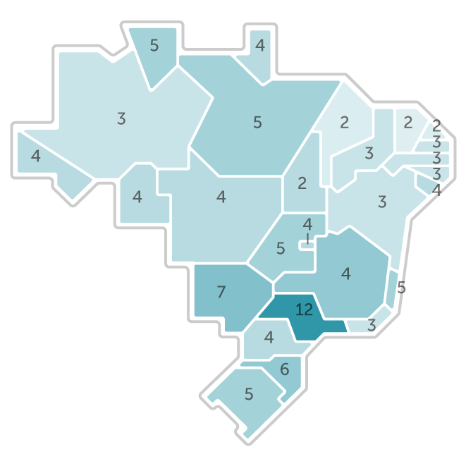 Mapa da pesquisa Ibope em cada estado das intenções de voto do candidato Geraldo Alckmin