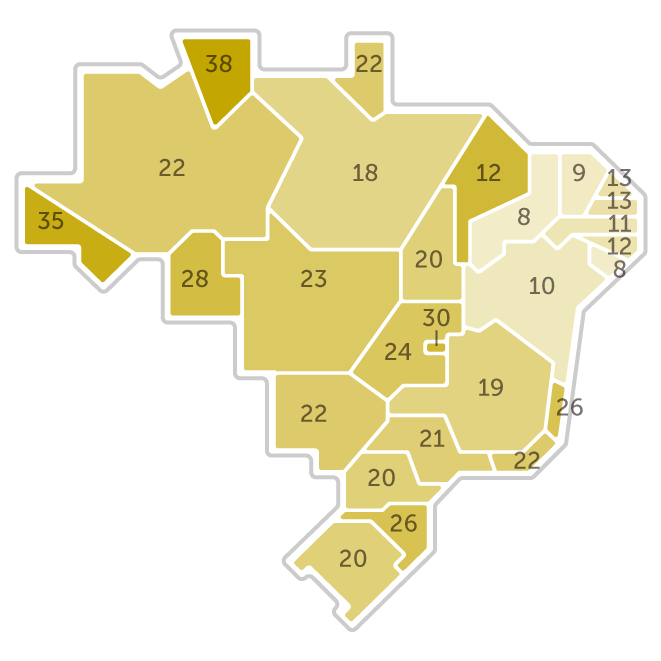Mapa da pesquisa Ibope em cada estado das intenções de voto do candidato Jair Bolsonaro