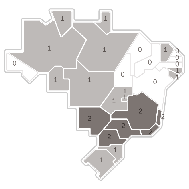 Mapa da pesquisa Ibope em cada estado das intenções de voto do candidato João Amoêdo