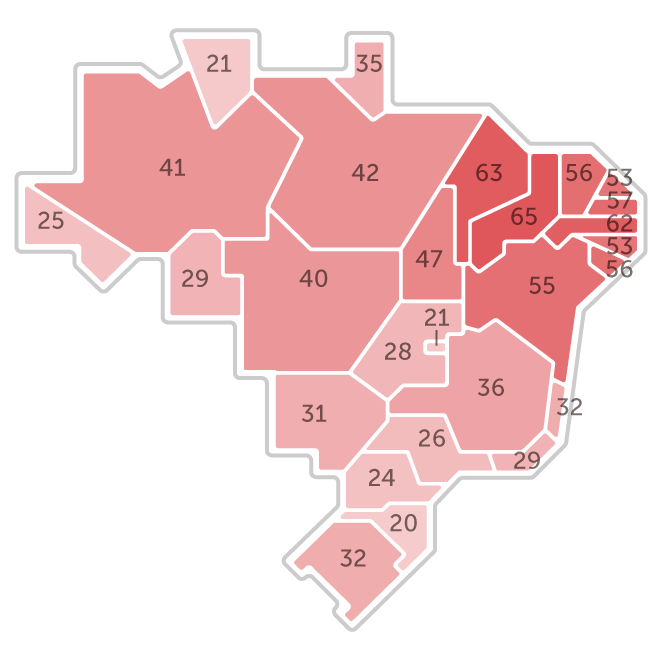 Mapa da pesquisa Ibope em cada estado das intenções de voto do candidato Lula