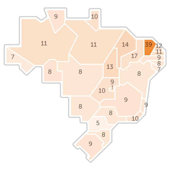 Mapa da pesquisa Ibope em cada estado das intenções de voto do candidato Ciro Gomes