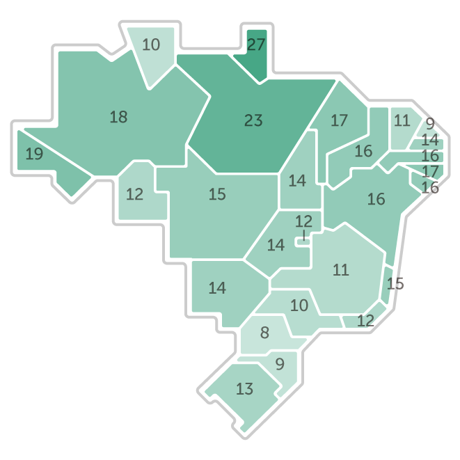 Mapa da pesquisa Ibope em cada estado das intenções de voto do candidato Marina Silva