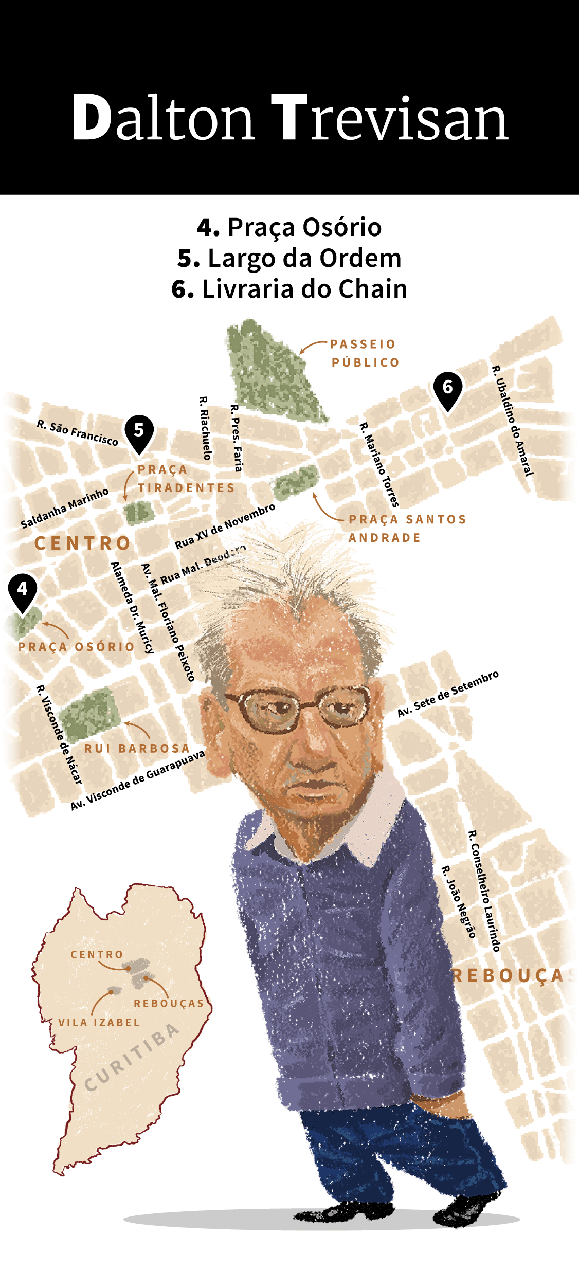 Infográfico: Locais de inspiração de Dalton Trevisan em Curitiba