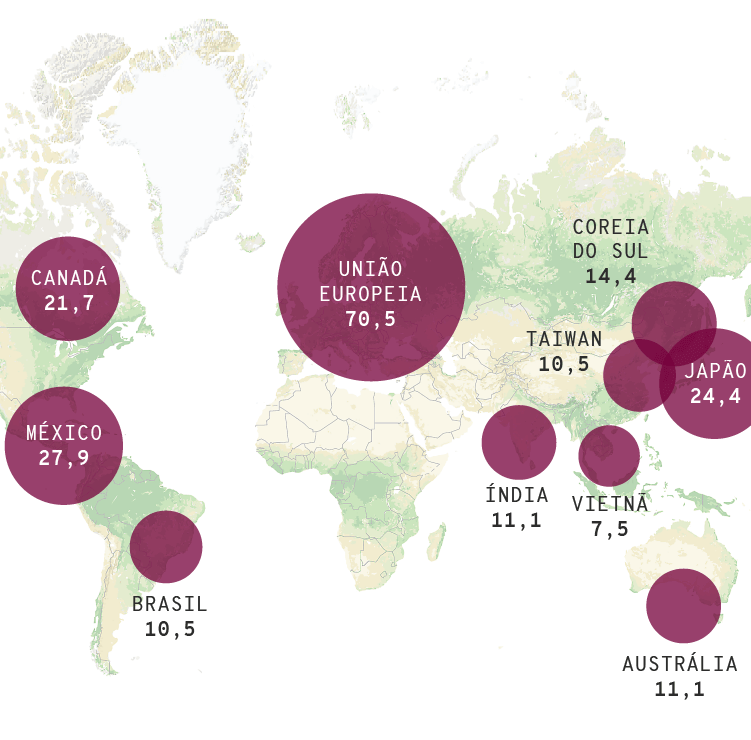 Mapa: quem ganha com exportação na guerra comercial EUA x China