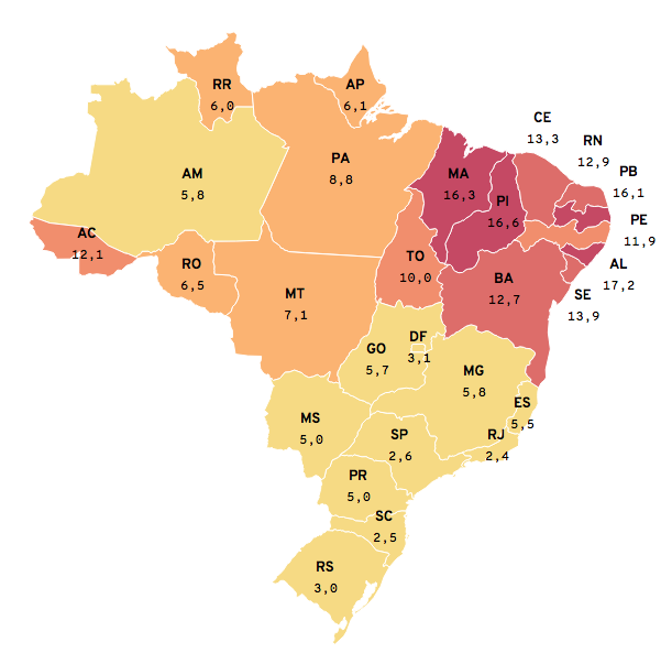 Infográfico: Mapa do analfabetismo no Brasil (2018)