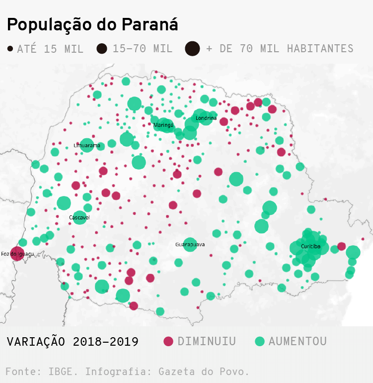 Mapa: População do Paraná em 2019 por municípios